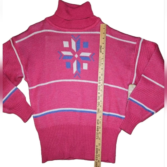 Slalom Vintage 80's Hot Pink Nordic Design Ribbed Turtleneck Knit Ski Sweater - Picture 13 of 16